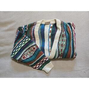 Geccu Cardigan Sweater L | 90s Multicolor Textured Knit
